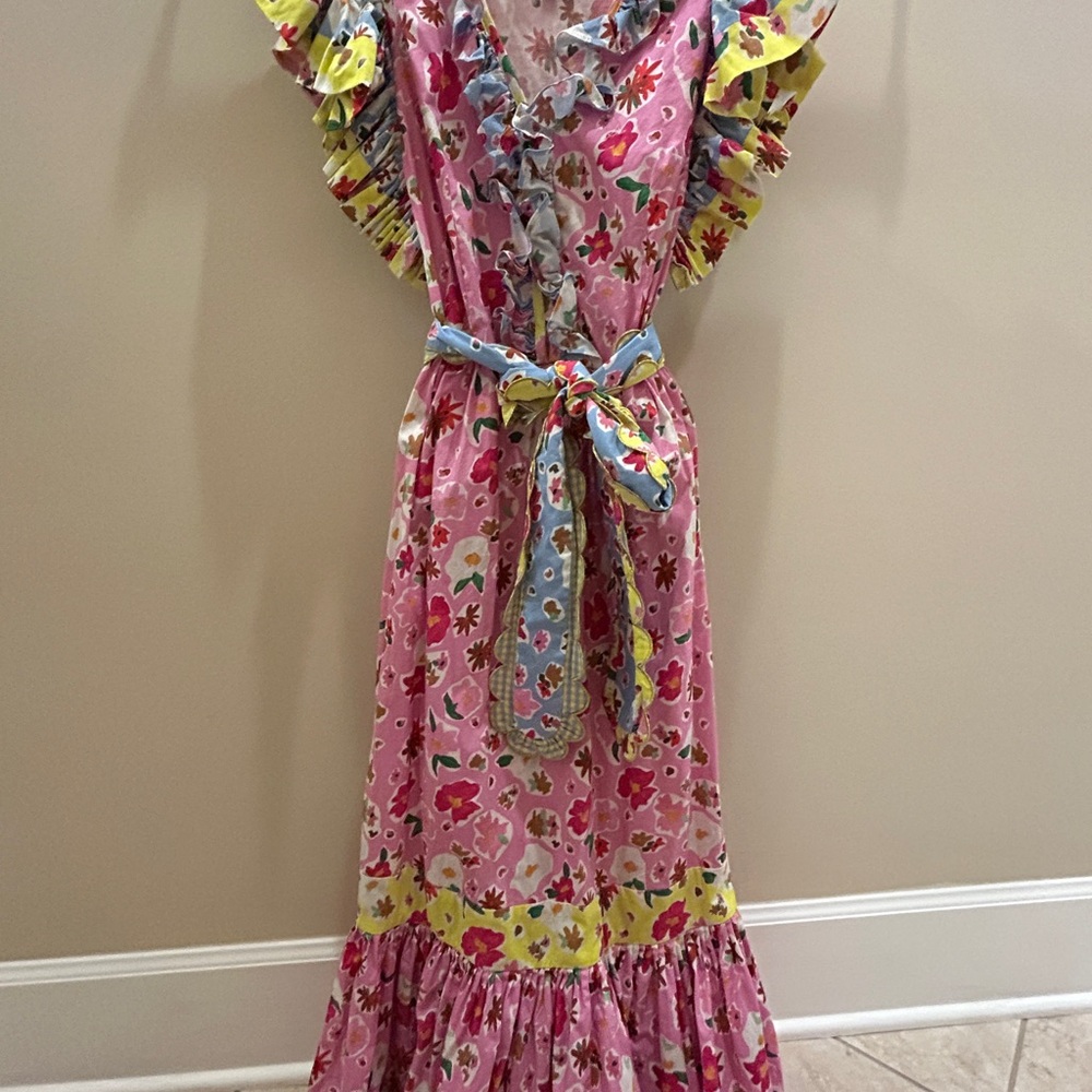CeliaB Pink Floral Midi Dress with Ruffle Accents